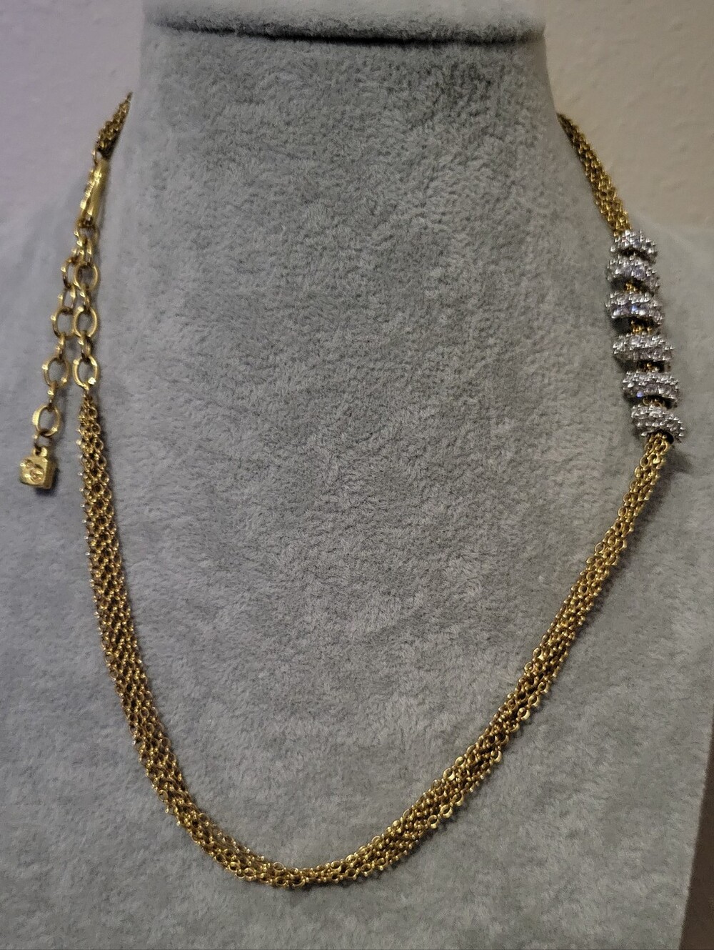 Vintage Swarovski Multi-Strand Gold Plate Necklace w/Pavé Crystal Spiral Ribbon - Picture 5 of 6